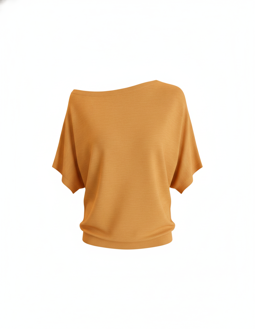 Orange women's knit top by SANKI with one-shoulder neckline and short sleeves in regular fit