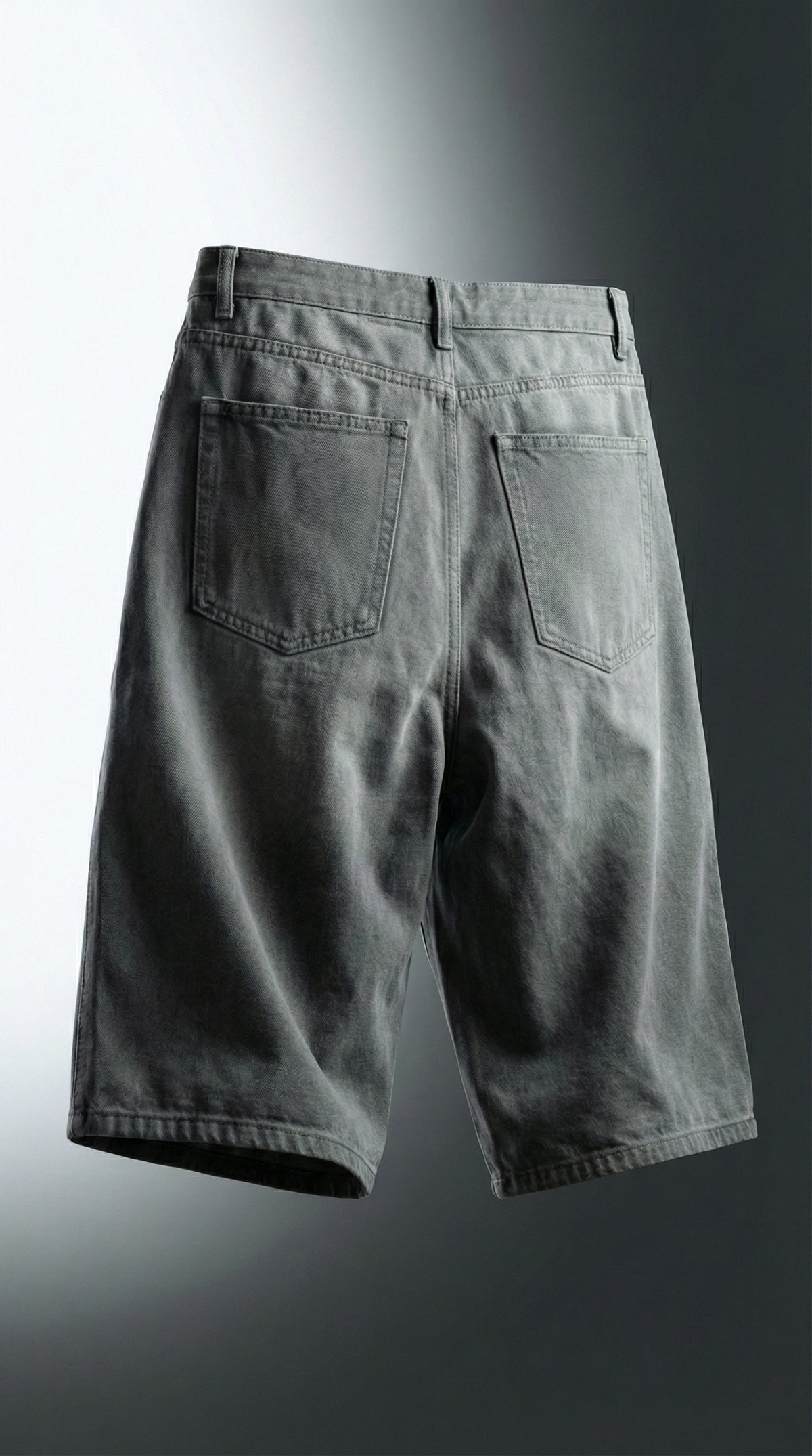 Grey Character Denim Shorts — Embroidered Street Fit — view 2