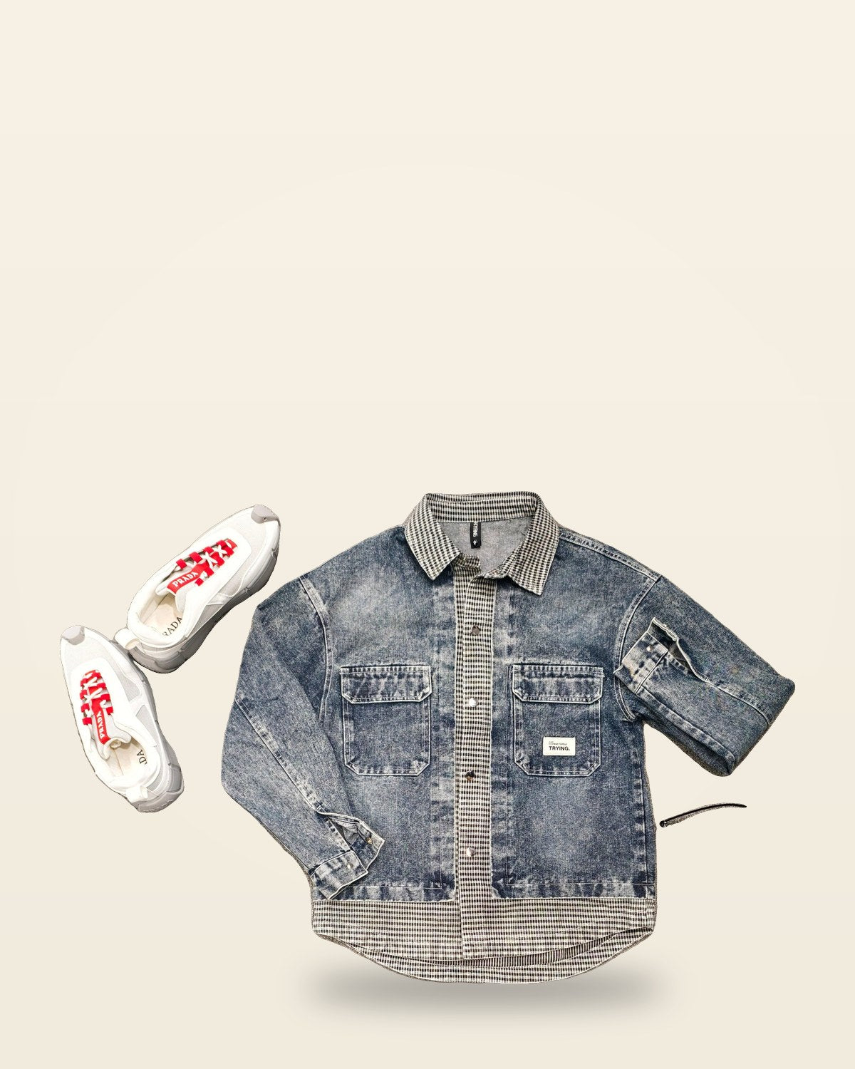 Baggy Fit Denim Plaid Panelled Shirt — Oversized Layering Fit