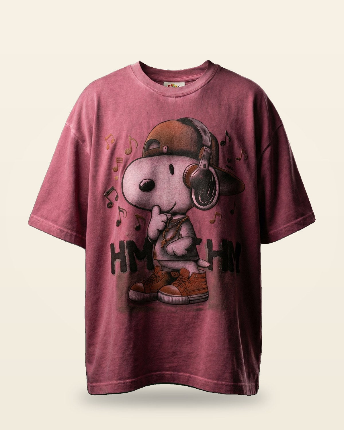 Beagle Music Graphic Oversized Tee — Maroon