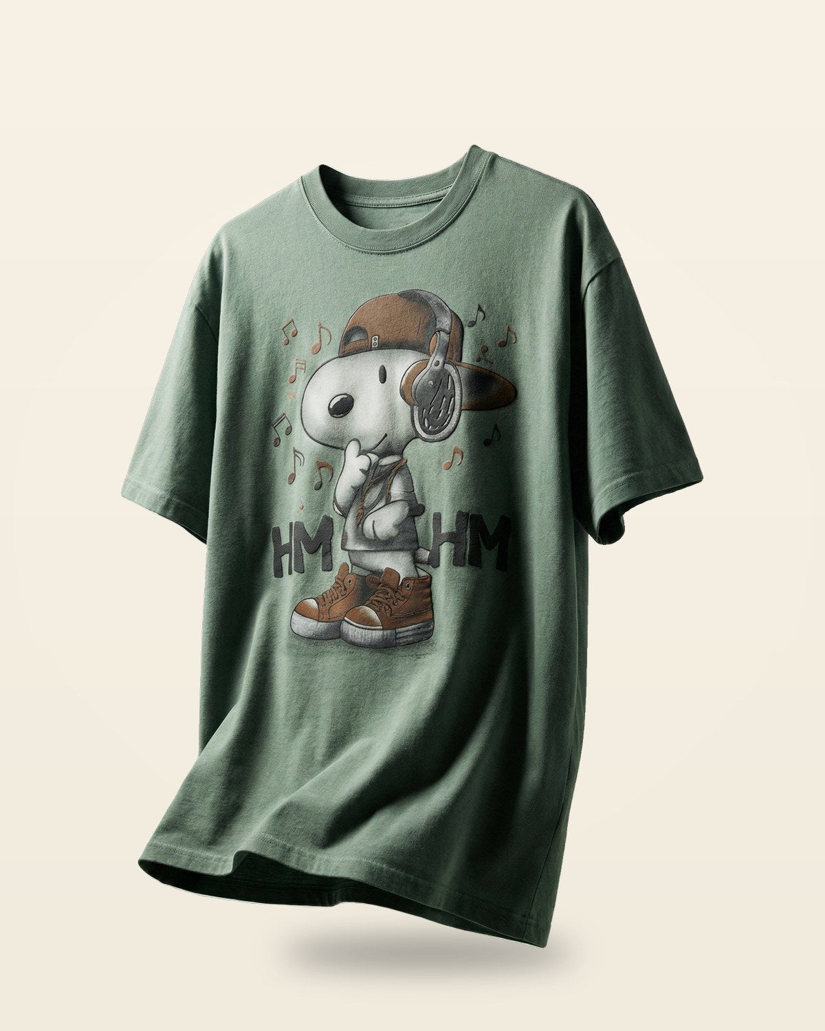 Beagle Music Graphic Oversized Tee — Olive