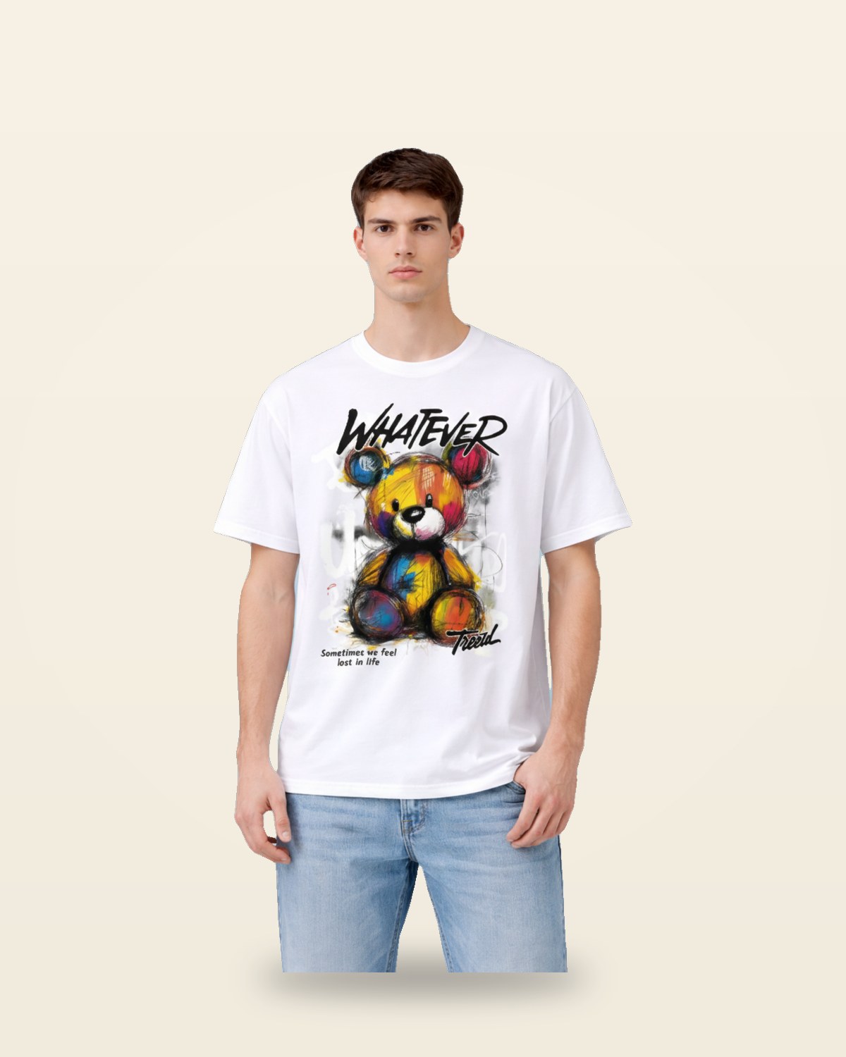 Bear Graphic Oversized T-Shirt — Premium Cotton White