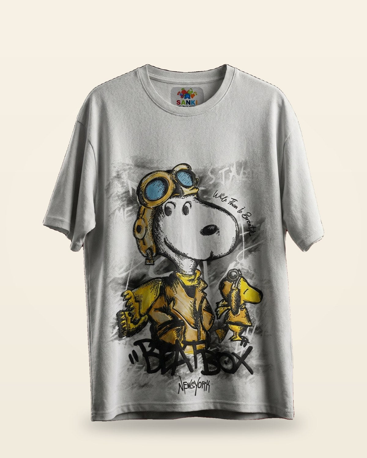 Beatbox Cartoon Graphic Tee — Premium Grey Cotton