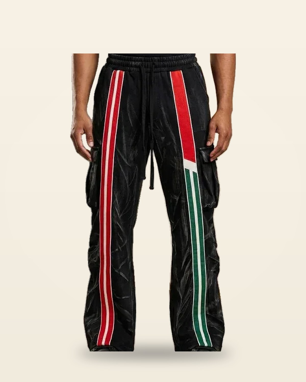 Cargo Bottom Jeans — Black Stretch Denim