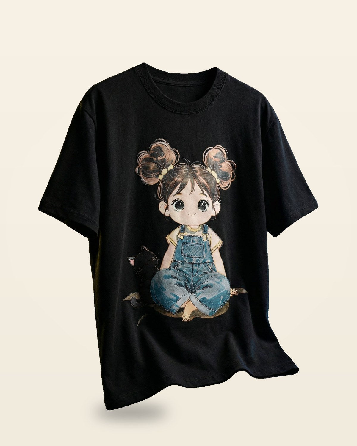 Graphic Girl Print Oversized Tee — Black Premium Cotton