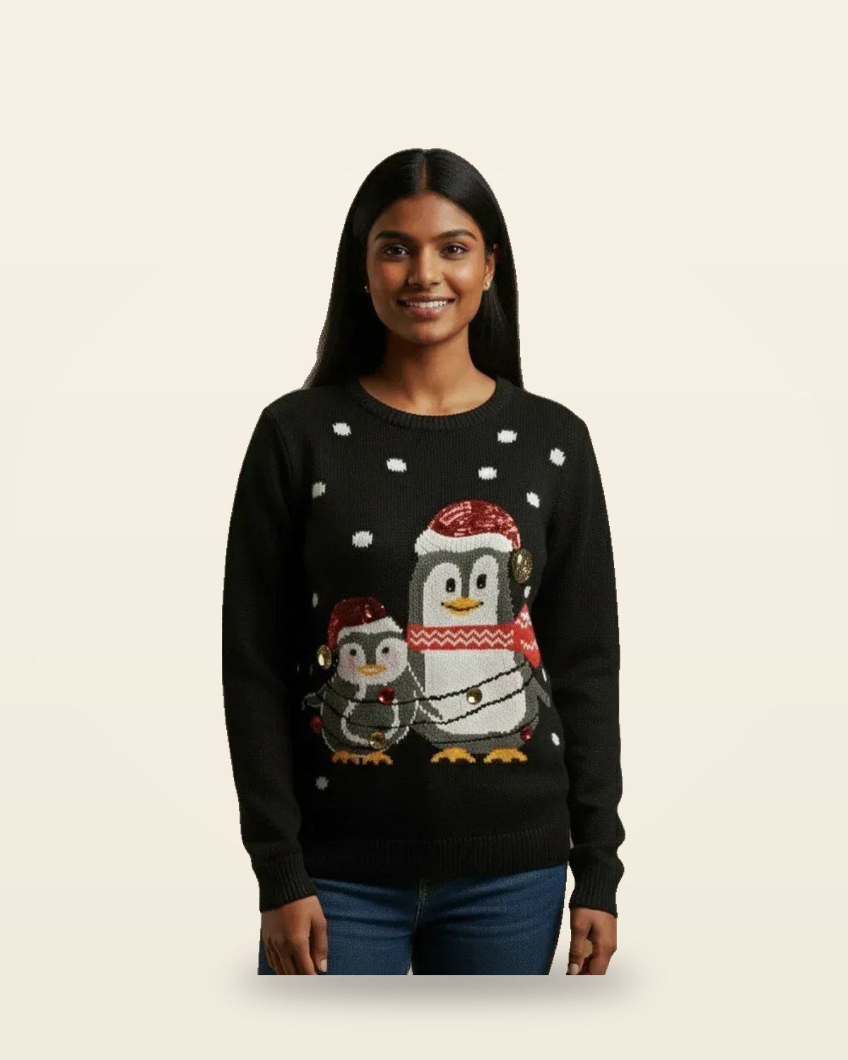 Black Knit Sweater — Relaxed Fit with Ribbed Trims
