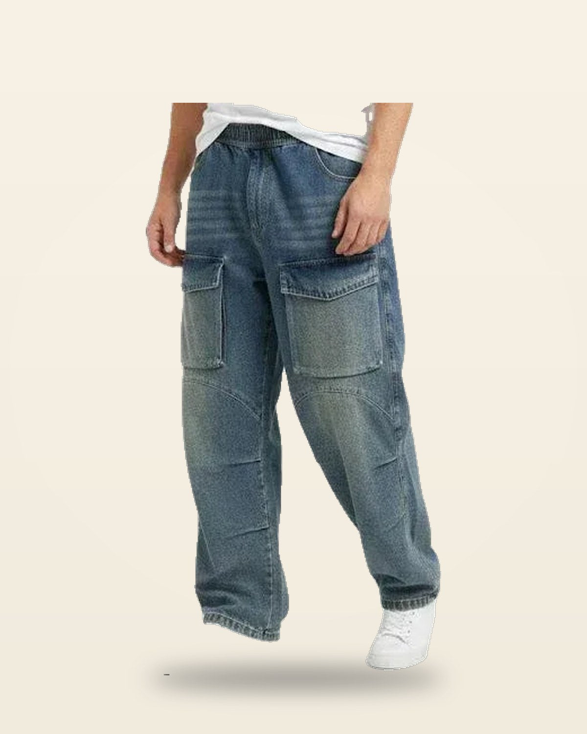 Blue Cargo Joggers — Elasticated Waist, Tapered Fit