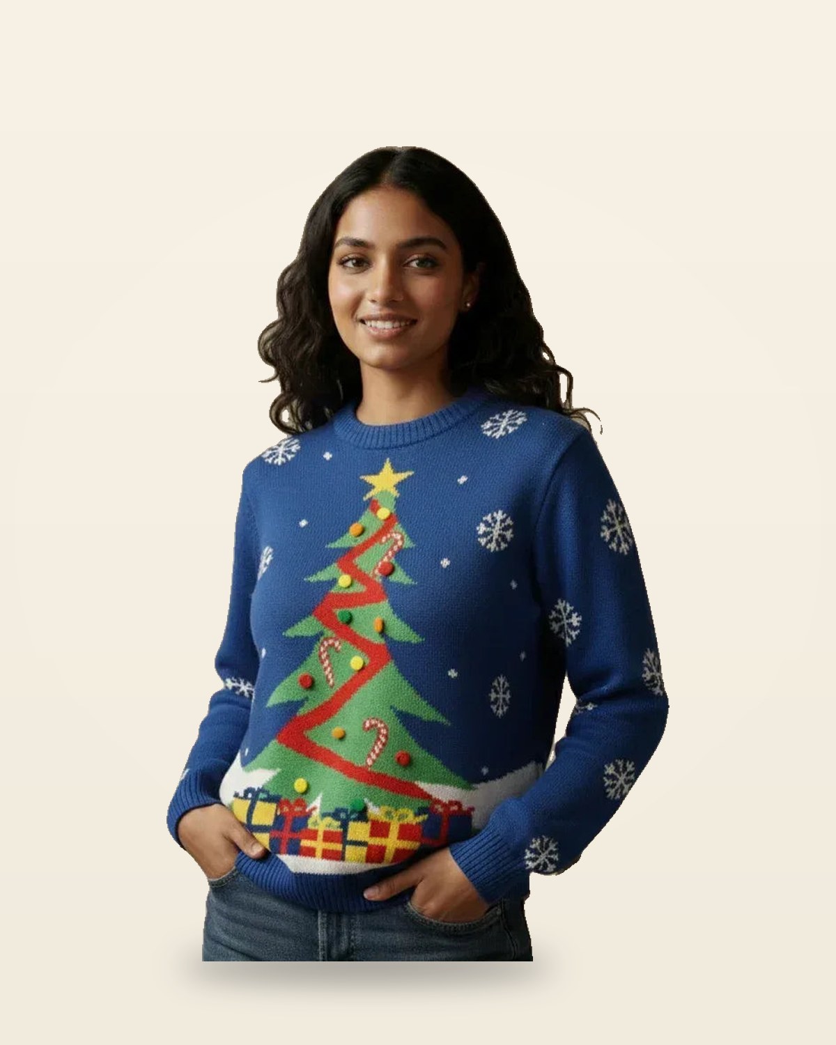 Blue Knit Sweater — Relaxed Fit with Ribbed Trims