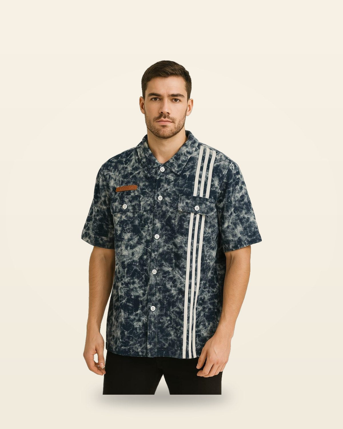 Blue Oversized Camp Collar Shirt — Premium Print