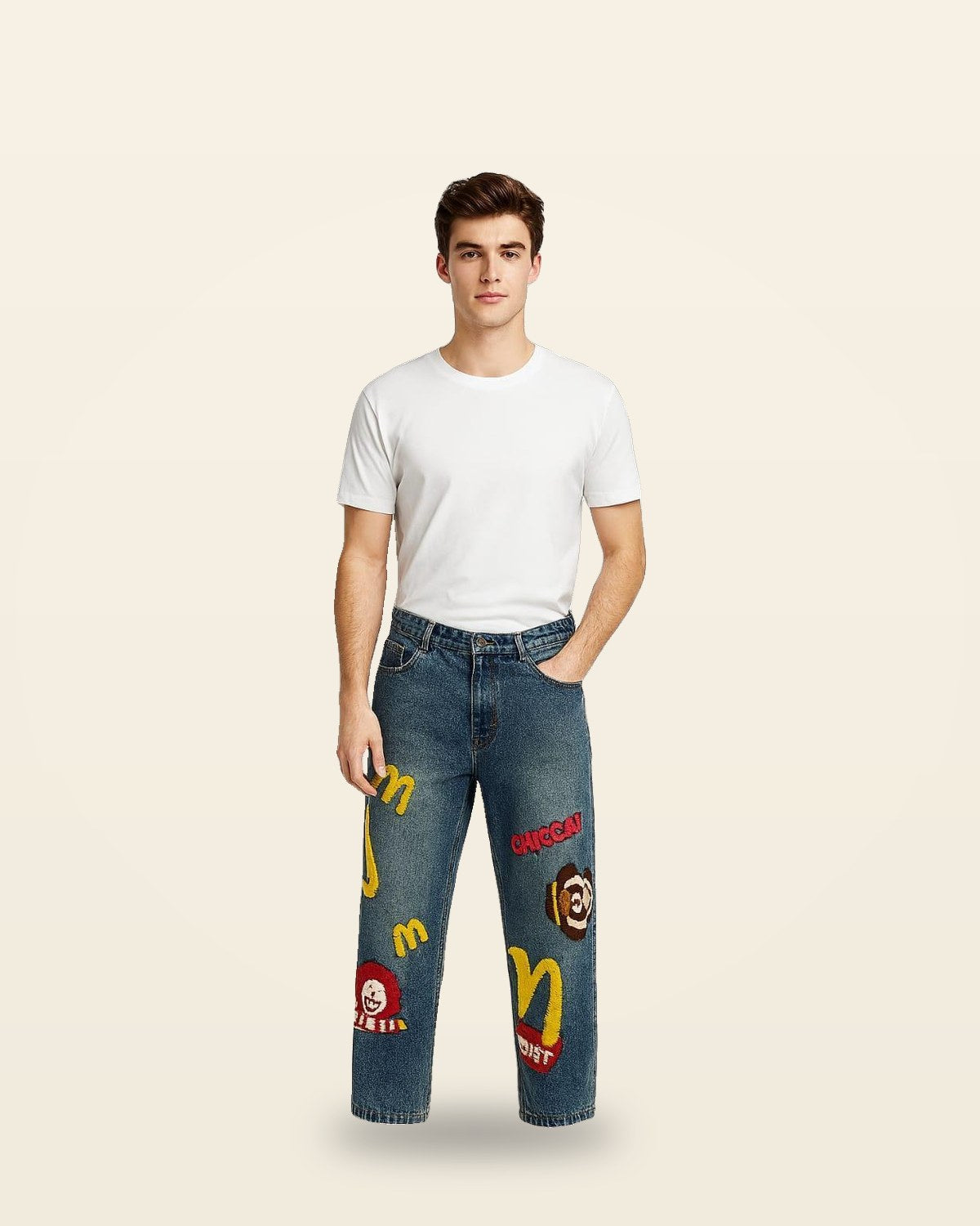 Blue Washed Denim Jeans — Relaxed Tapered Fit
