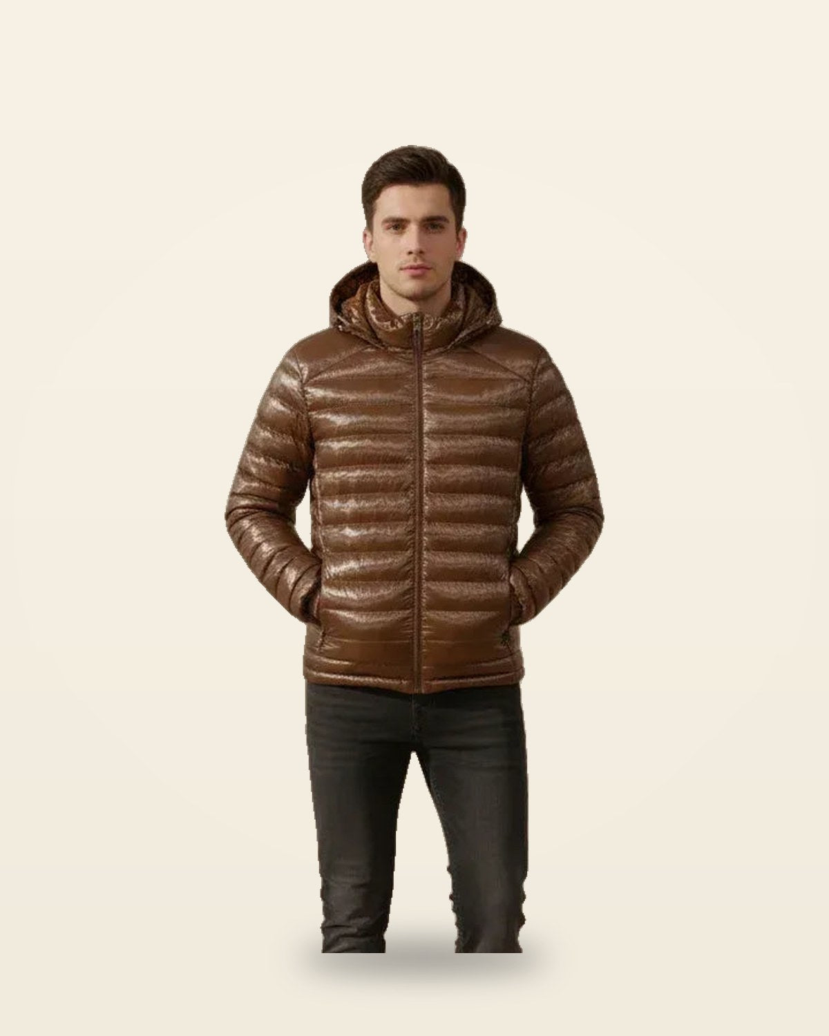 Brown Quilted Puffer Jacket — Hooded Fit