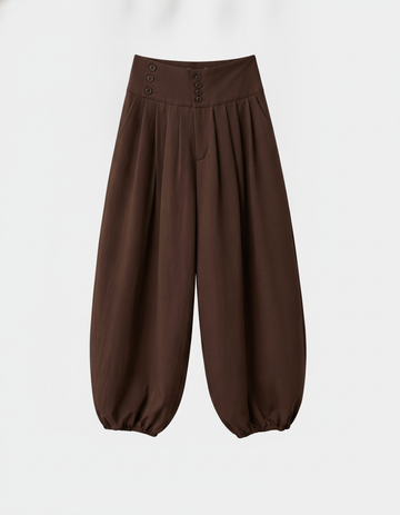 Brown High-Waisted Baggy Trousers for Women