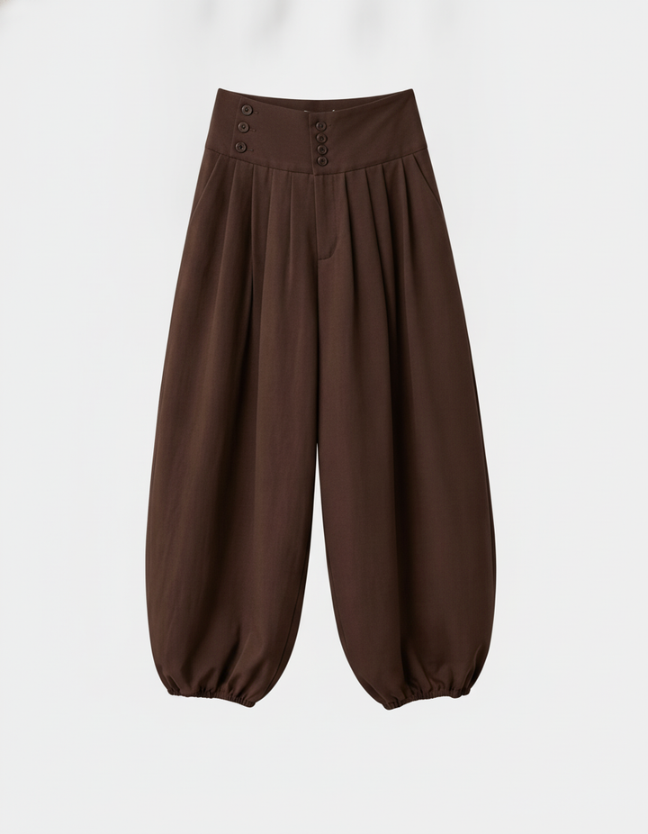 Brown High-Waisted Baggy Trousers for Women