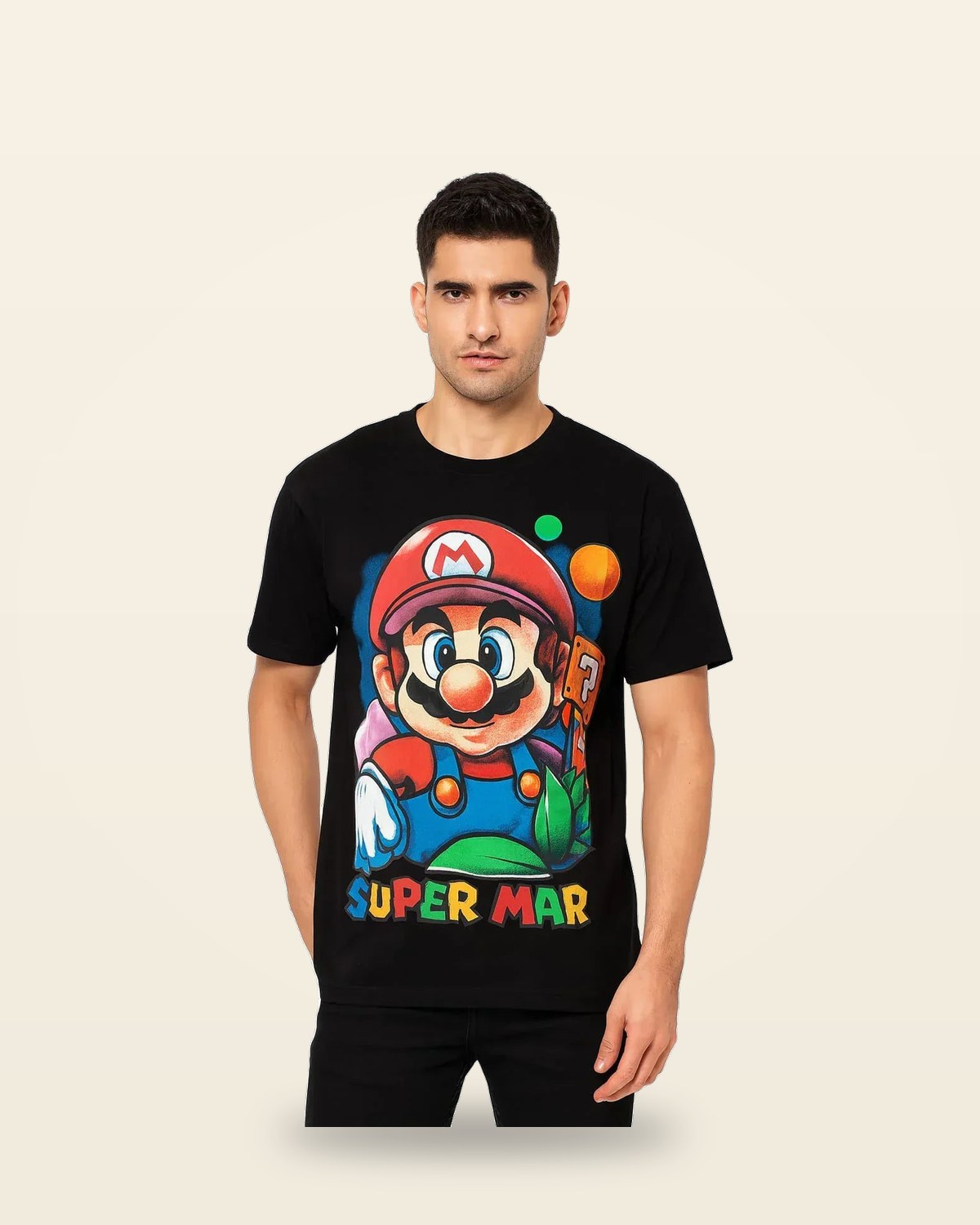 Cartoon Character Oversized Tee Black — Retro Gaming Print