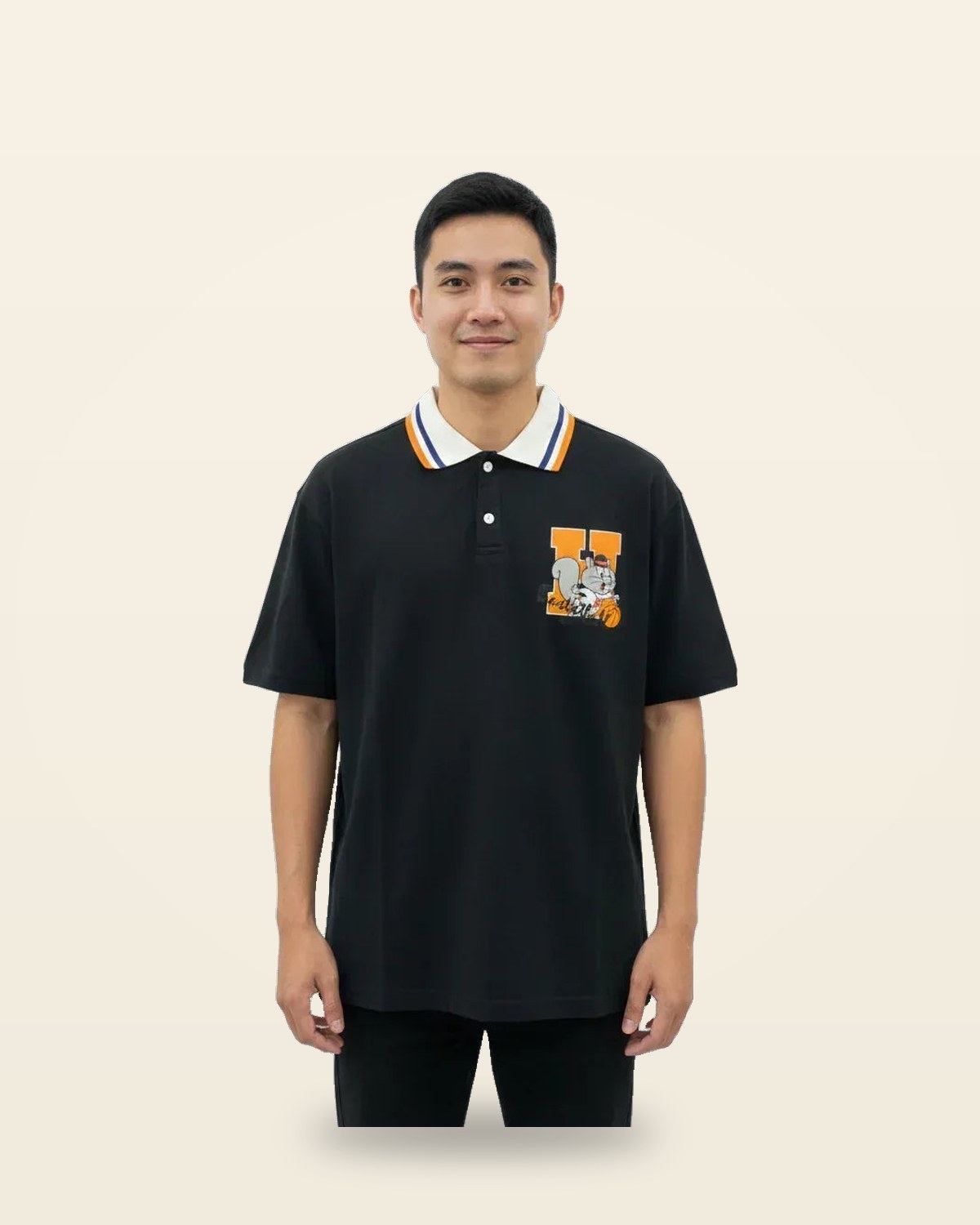 Cartoon Collar Fit — Oversized Black Tee
