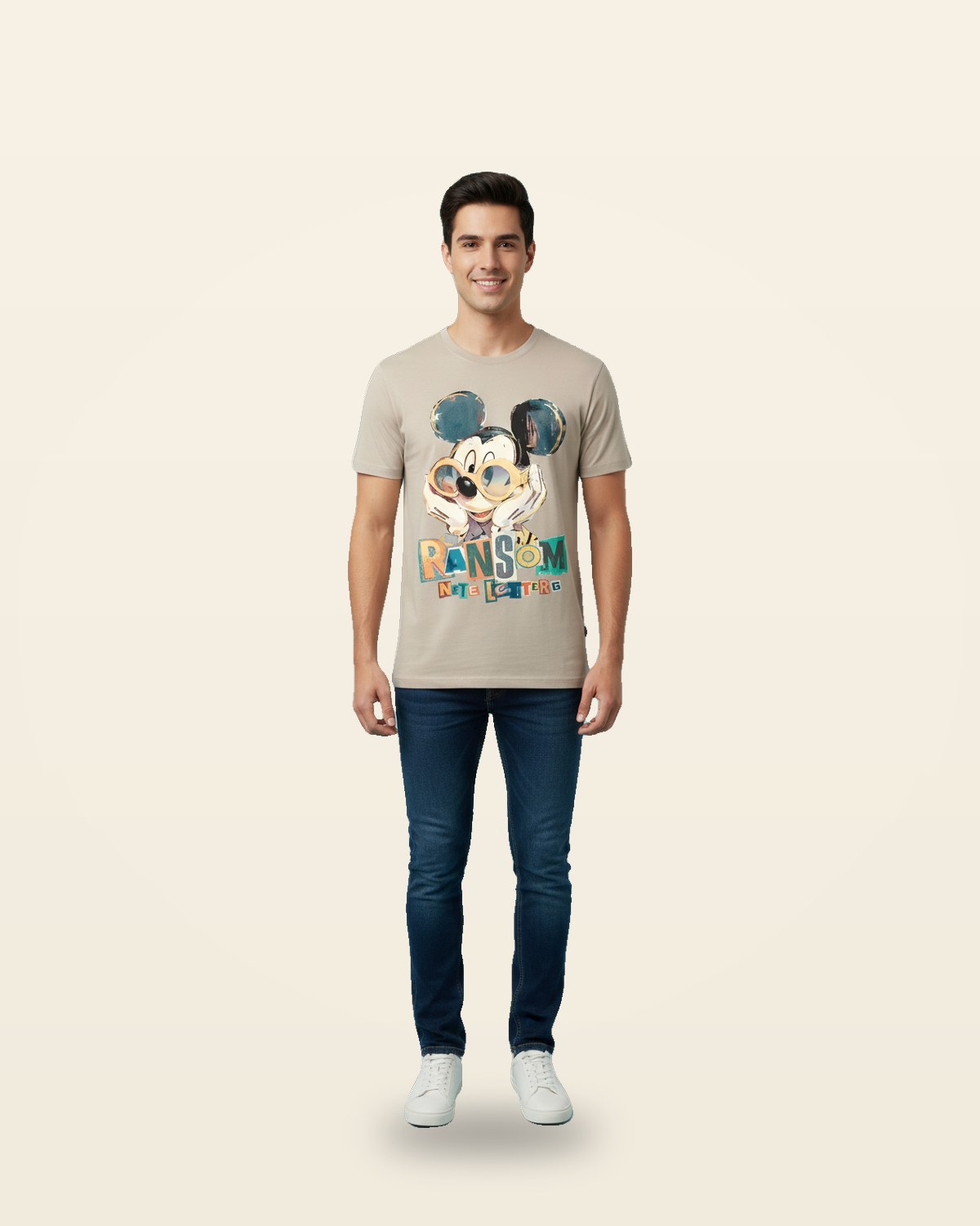 Cartoon Core Oversized Tee — Beige Premium Cotton Heavyweight