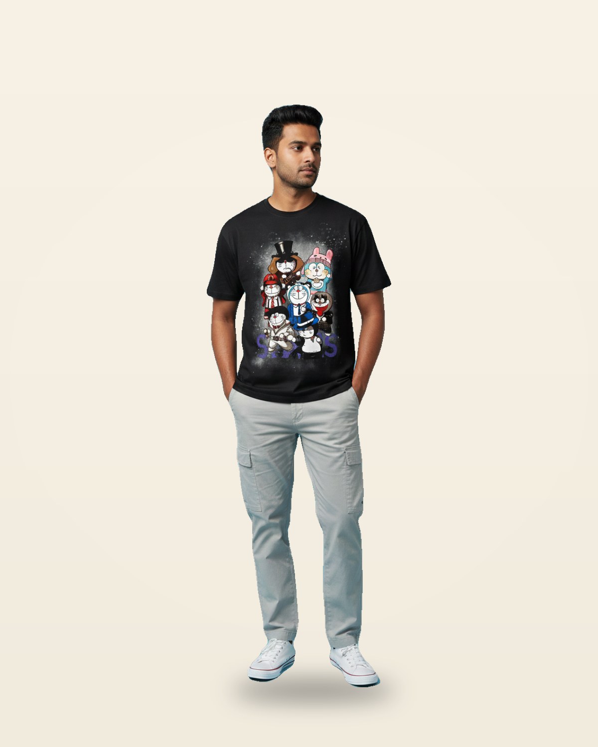 Cartoon Gang Graphic Tee — Bio-Washed Black Oversized Fit