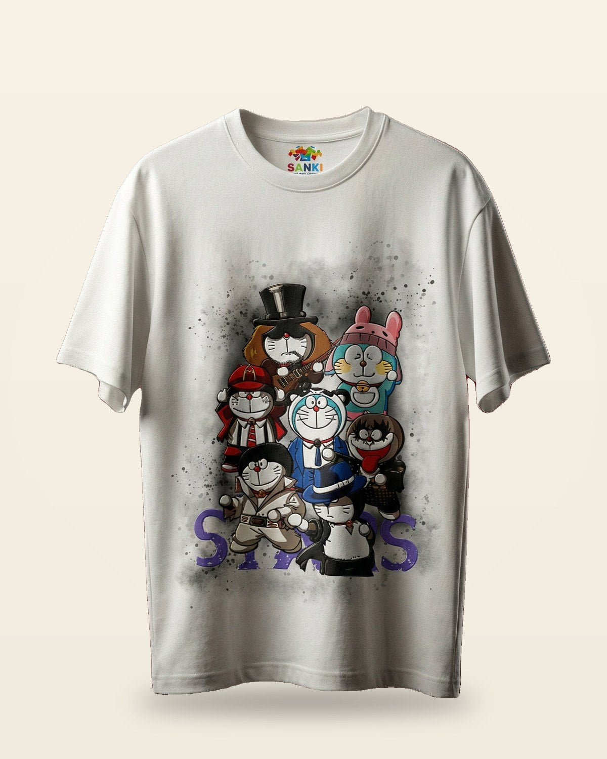Cartoon Gang Graphic Tee — White Oversized Fit