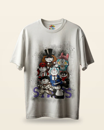 Cartoon Gang Graphic Tee — White Oversized Fit