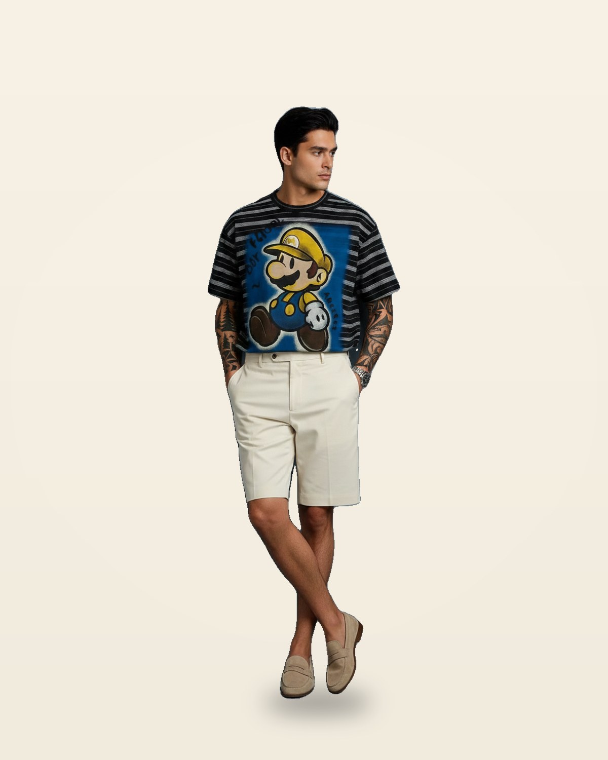 Cartoon Graphic Oversized Tee — Bio-Washed Black