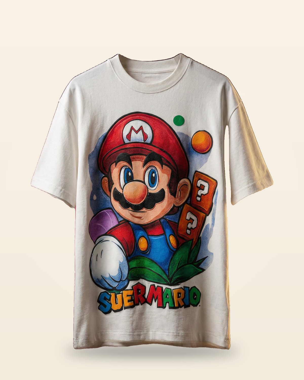 Cartoon Graphic Oversized Tee — White Relaxed-Fit Cotton