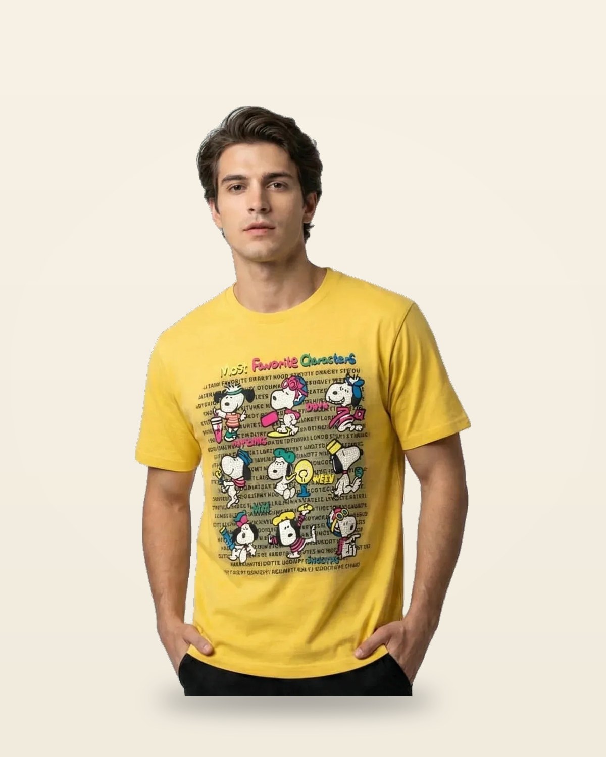 Cartoon Graphic Oversized Tee — Yellow Premium Cotton