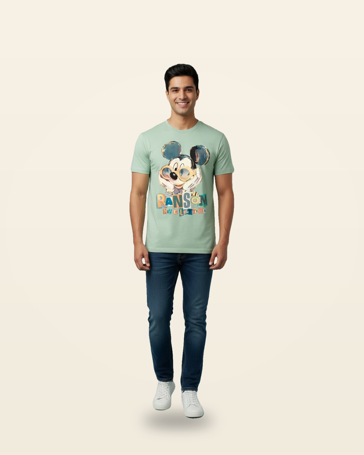 Cartoon Print Oversized Tee — Green