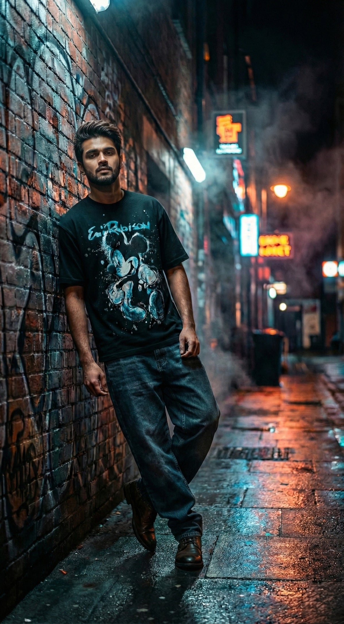 Retro Cartoon Oversized Tee — Premium Cotton Black — view 3