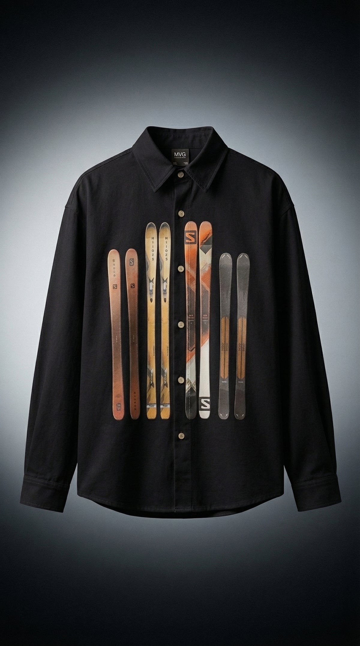 Text Graphic Oversized Shirt — Camp Collar Premium Weave — view 2