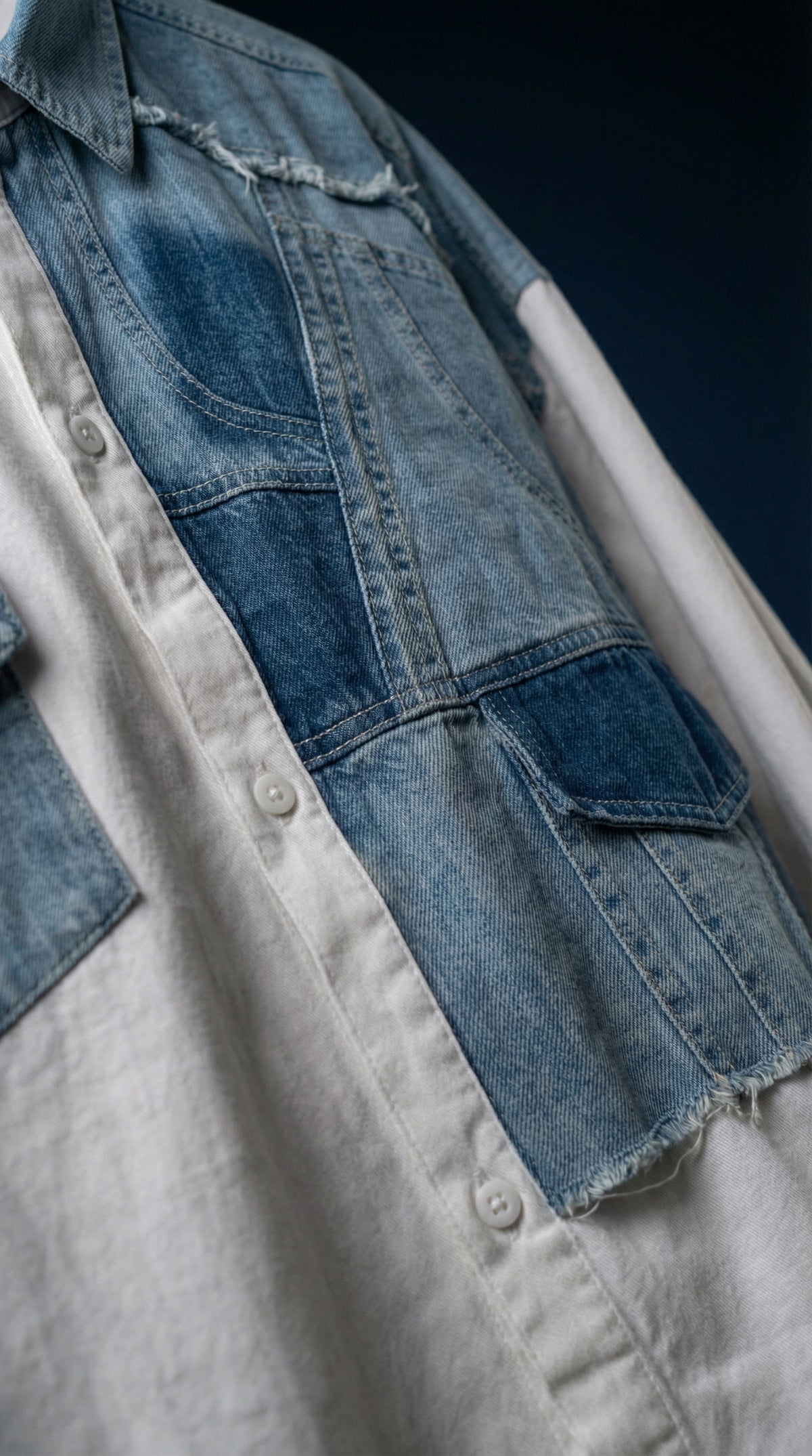 Denim Patch Shacket — Relaxed White Fit — view 3
