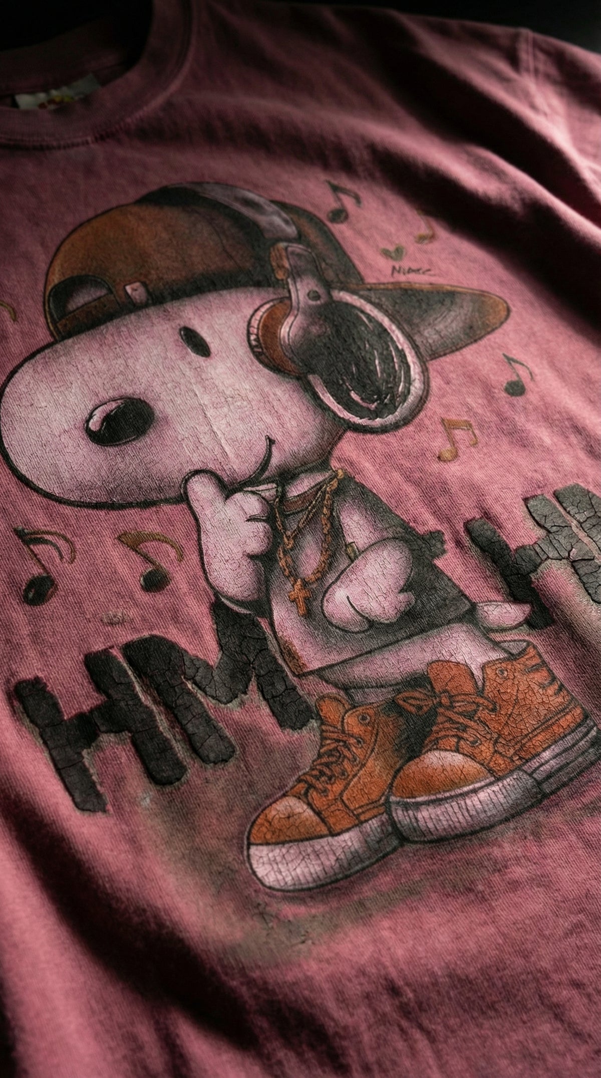 Beagle Music Graphic Oversized Tee — Maroon — view 4