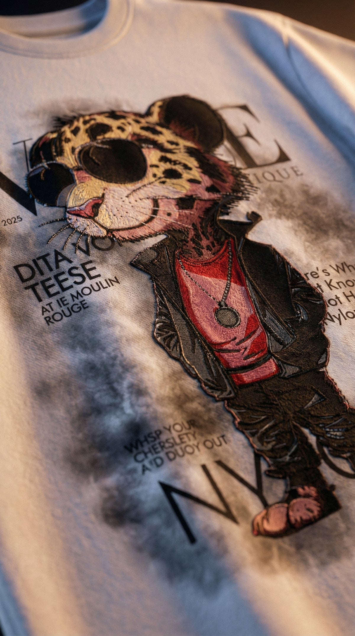 Leopard Character Graphic Tee — Grey Oversized Fit — view 2