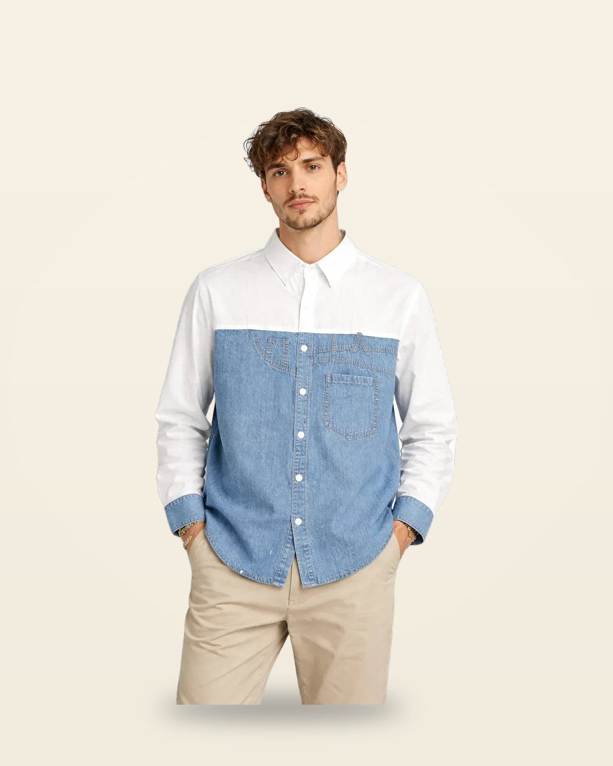 Color Block Denim Shirt — Full Sleeve Oversized Fit