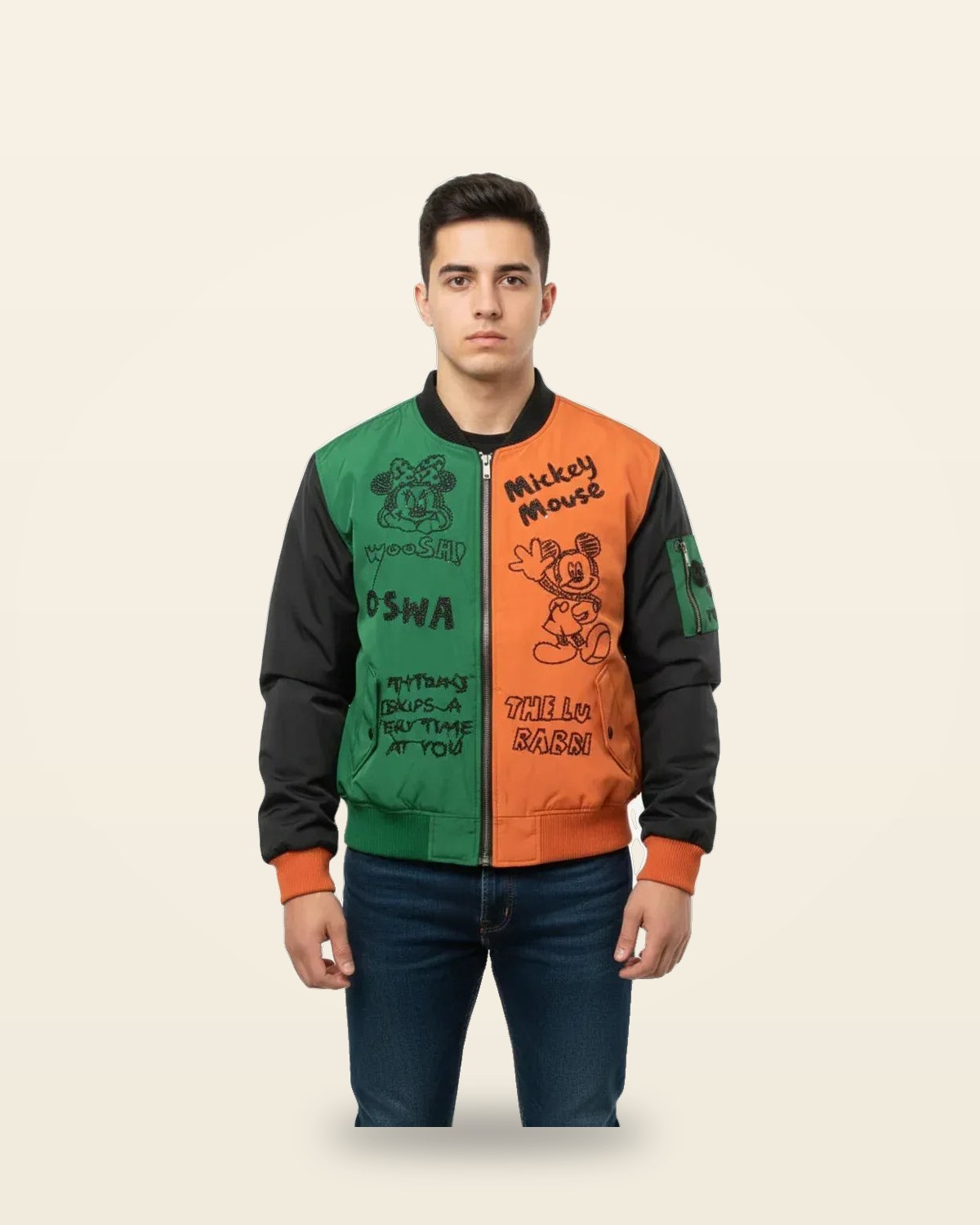 Colourblock Bomber Jacket — Green Orange