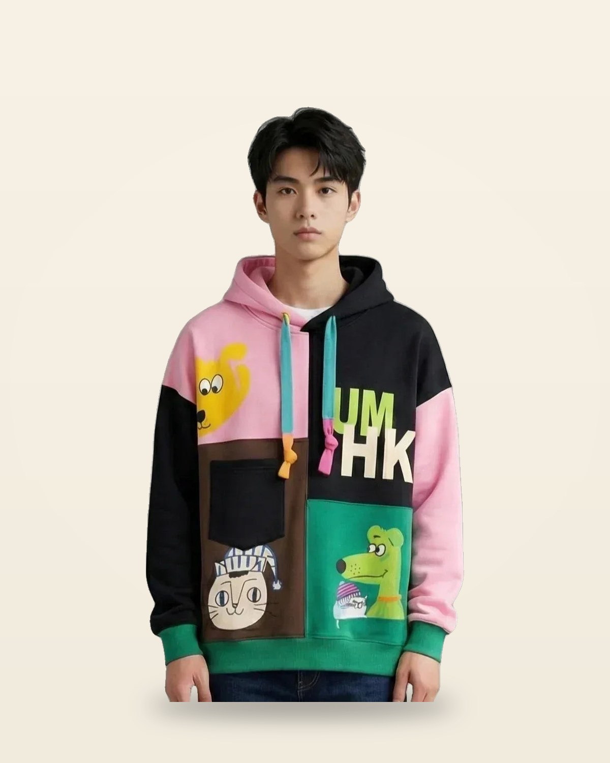Contrast Panel Oversized Hoodie — Premium Fleece-Lined Fit
