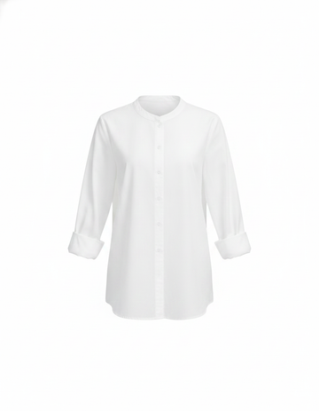 SANKI White Regular Fit Mandarin Collar Button-front Shirt for Women
