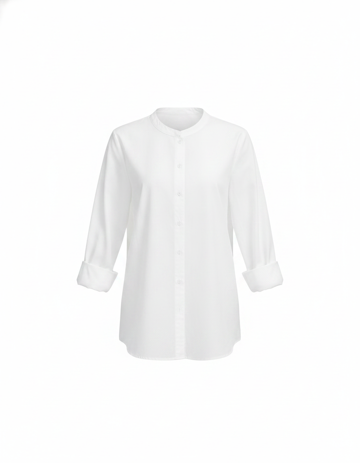 SANKI White Regular Fit Mandarin Collar Button-front Shirt for Women