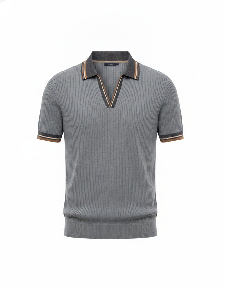 Tipped Knit Polo T-Shirt — Grey