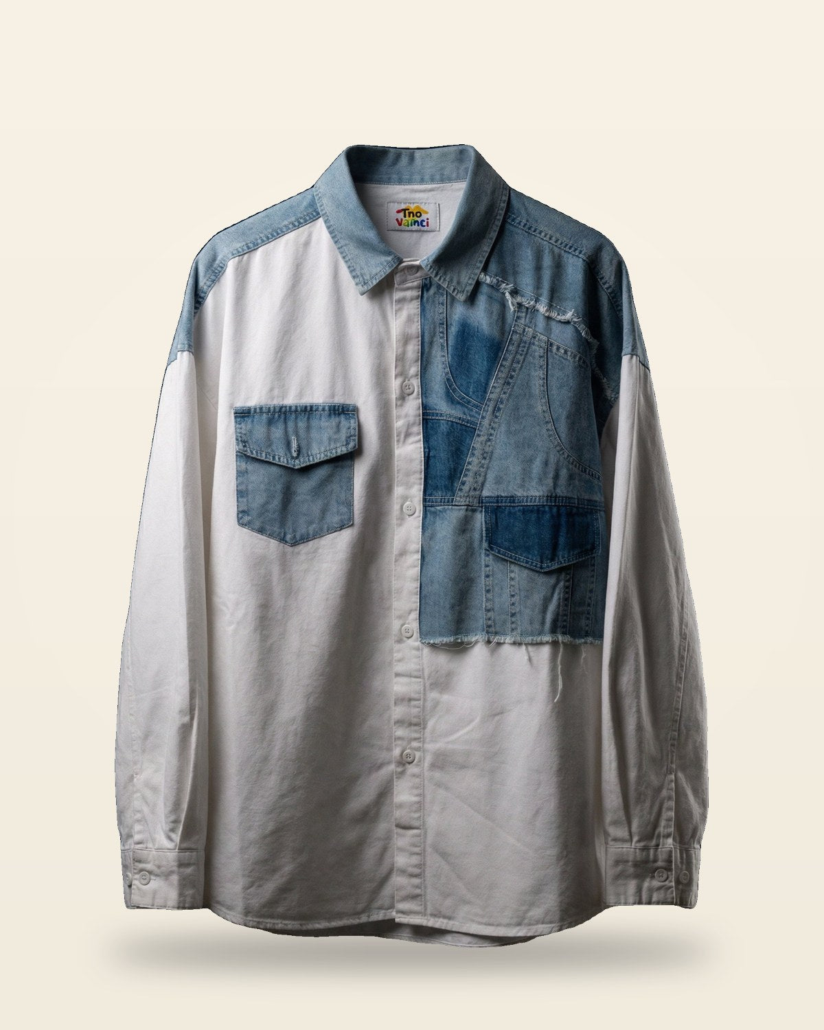 Denim Patch Shacket — Relaxed White Fit