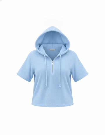 SANKI Blue Oversized Fit Hooded Half-zip Top for Women