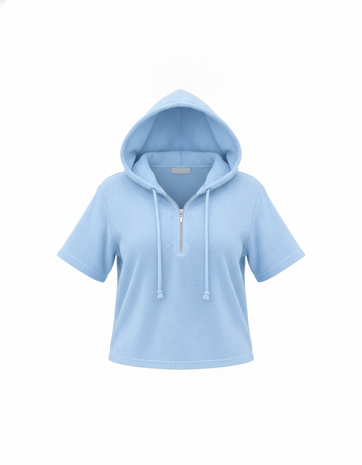SANKI Blue Oversized Fit Hooded Half-zip Top for Women