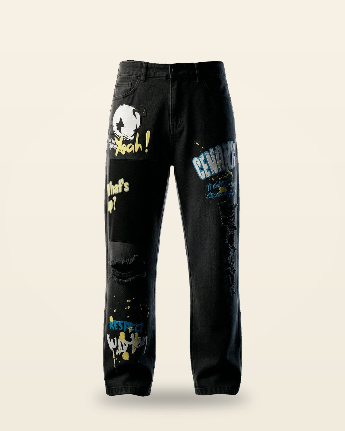 Digital Drip Jeans — Black Distressed Denim
