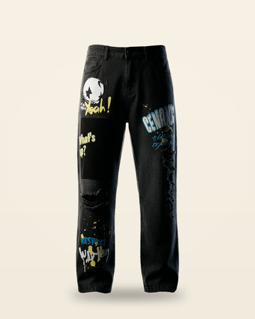 Digital Drip Jeans — Black Distressed Denim
