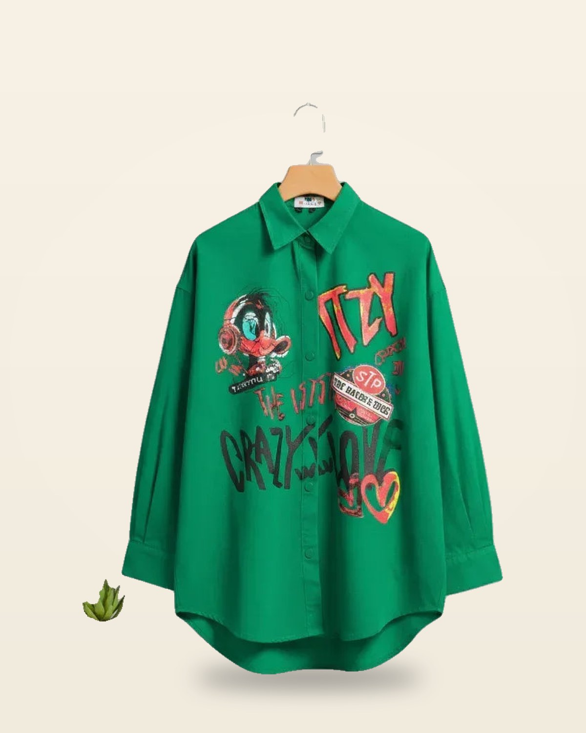 Duck Headphones Oversized Shirt — Graffiti Green Fit
