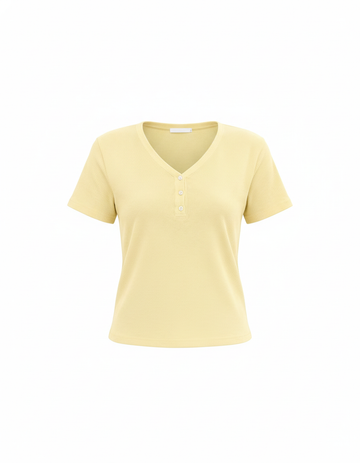 SANKI Yellow Oversized Fit V-Neck Button-Detail Shirt for Women