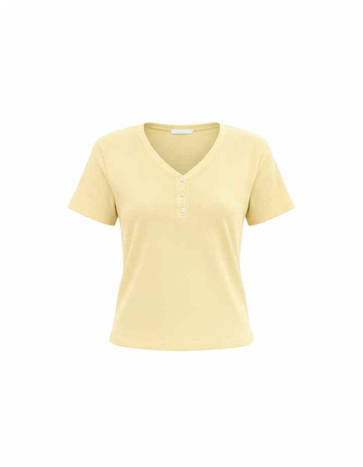 SANKI Yellow Oversized Fit V-Neck Button-Detail Shirt for Women