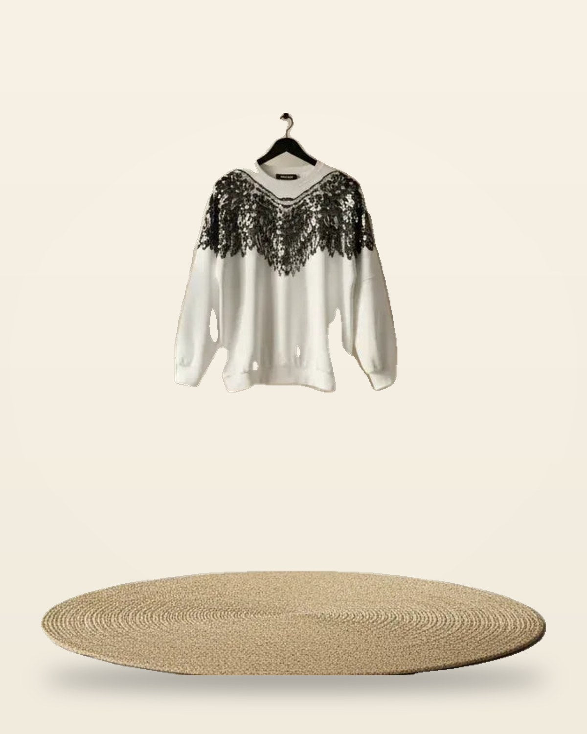 Eagle Lace Embroidered White Sweatshirt — Premium Fleece