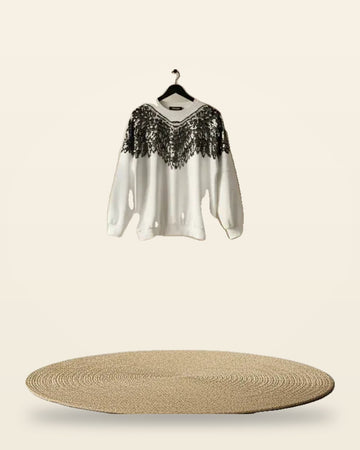Eagle Lace Embroidered White Sweatshirt — Premium Fleece