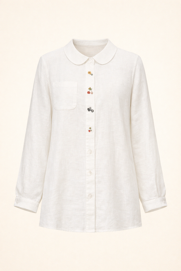 SANKI White Oversized Fit Peter Pan Collar Button-Detail Shirt for Women