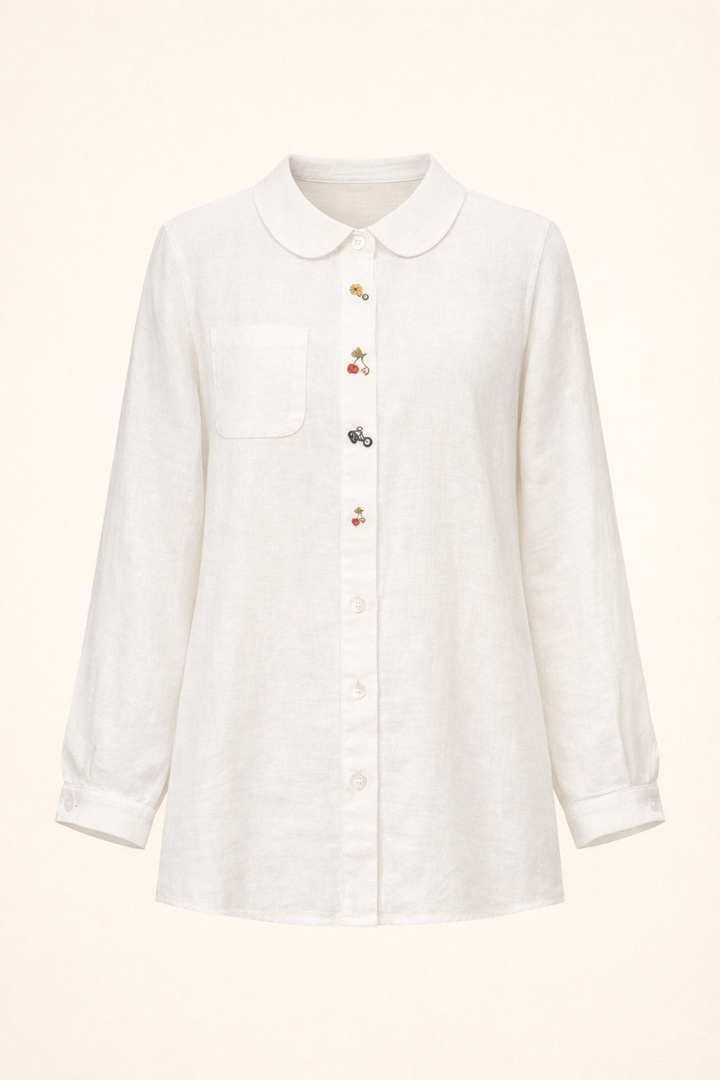 SANKI White Oversized Fit Peter Pan Collar Button-Detail Shirt for Women